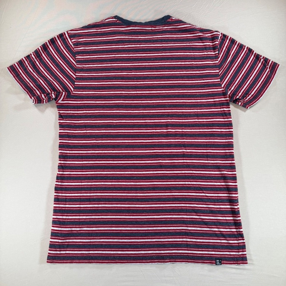 Vans Striped T Shirt Mens Size L Short Sleeve Pocket Tee Burgundy Gray White - Picture 2 of 6
